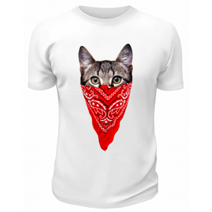 Футболка белая  Кот в косынке