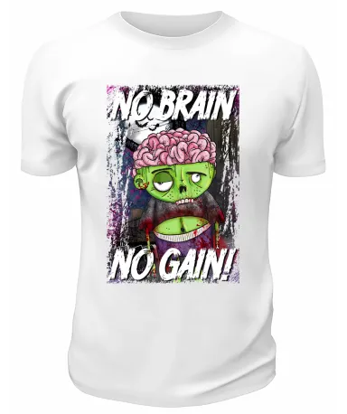 Футболка белая No brain, no gain