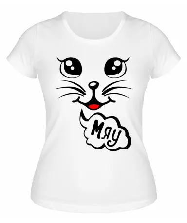 Футболка белая  Мордочка кота