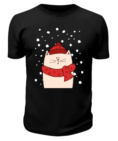 Футболка черная Зимний котик