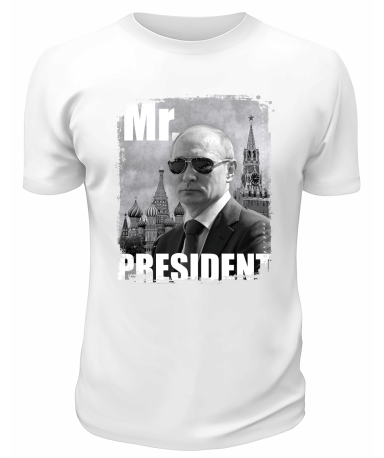 Футболка белая  Путин на фоне Кремля