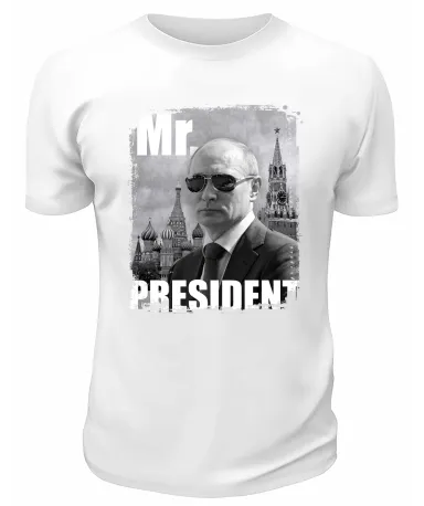 Футболка белая  Путин на фоне Кремля