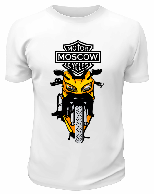 Футболка белая  Жёлтый мотоцикл