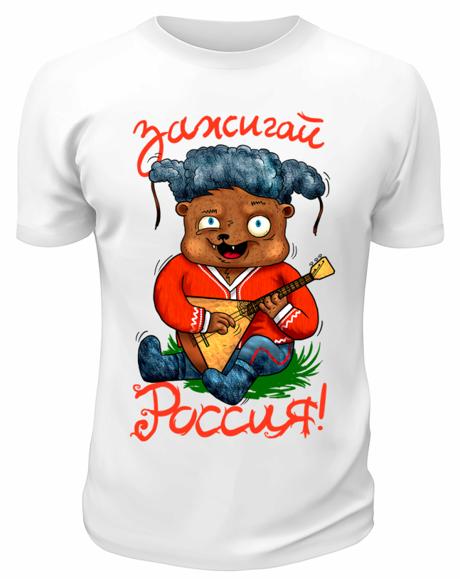 Футболка белая  Медведь с балалайкой