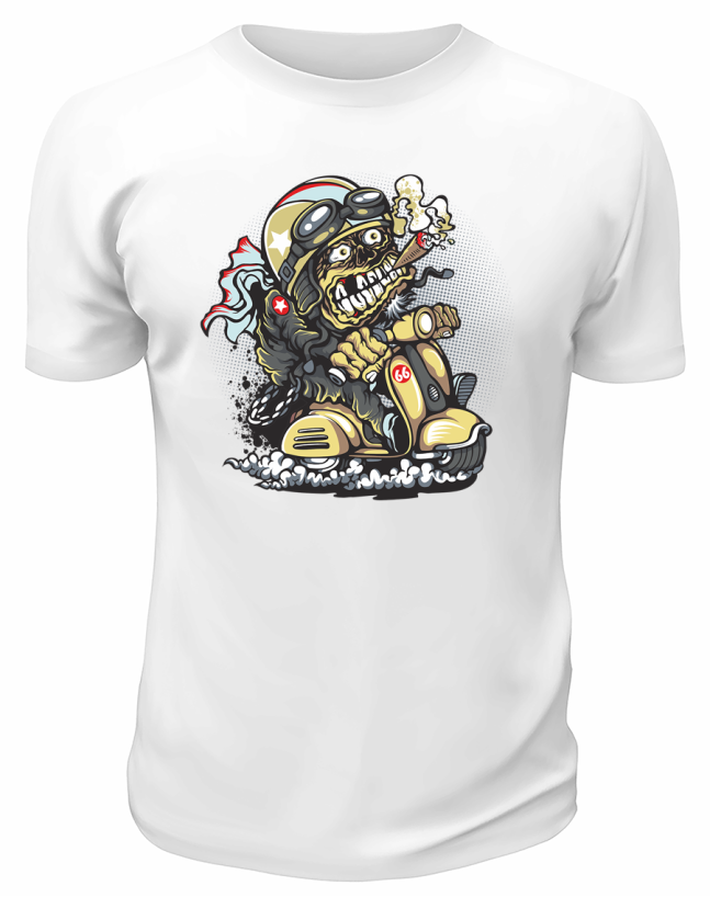 Футболка белая Сумасшедший на скутере