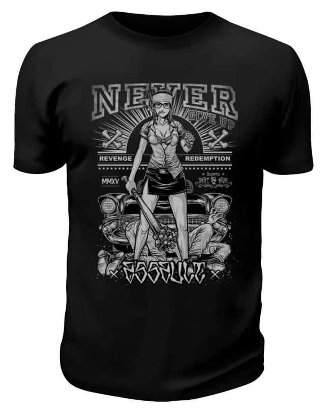 Футболка черная С девушкой "never give up"