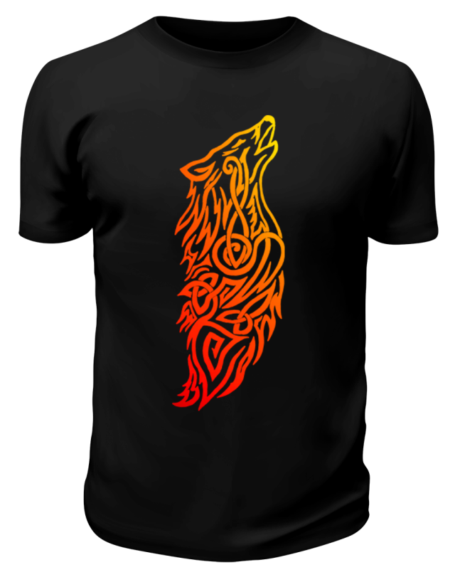 Футболка черная Волк в стиле трайбл