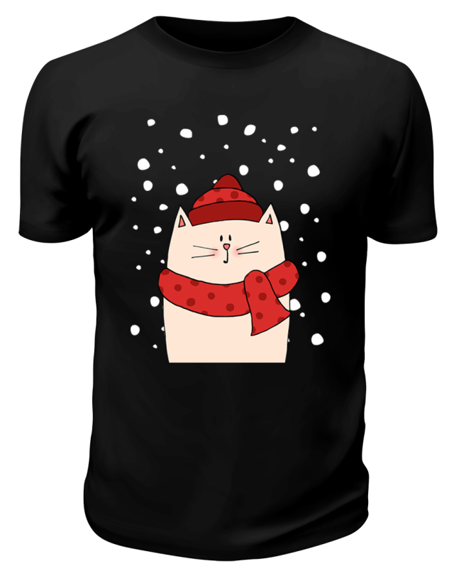 Футболка черная Зимний котик