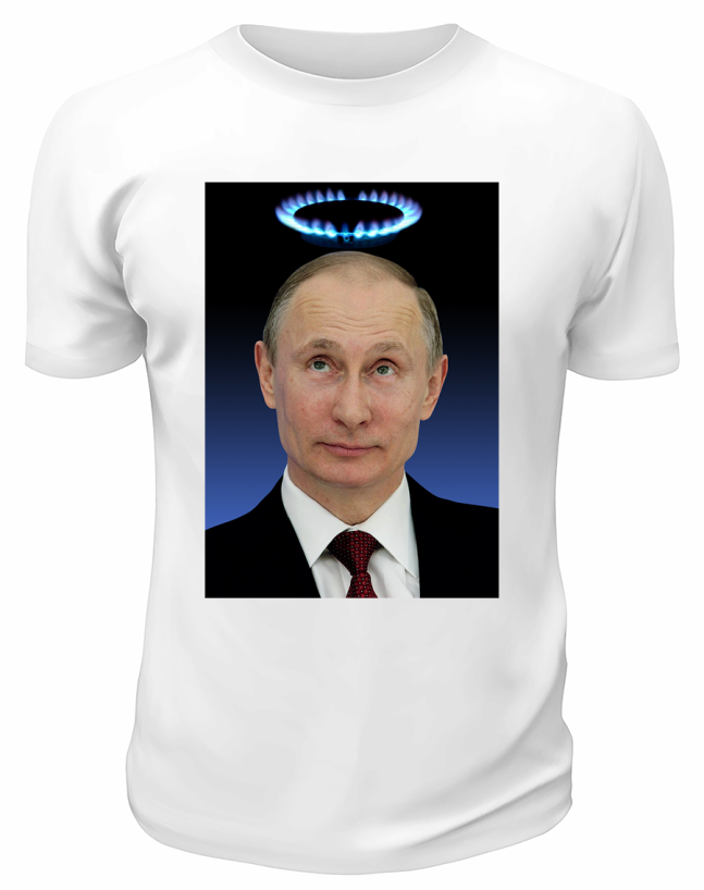Футболка белая  Путин с нимбом